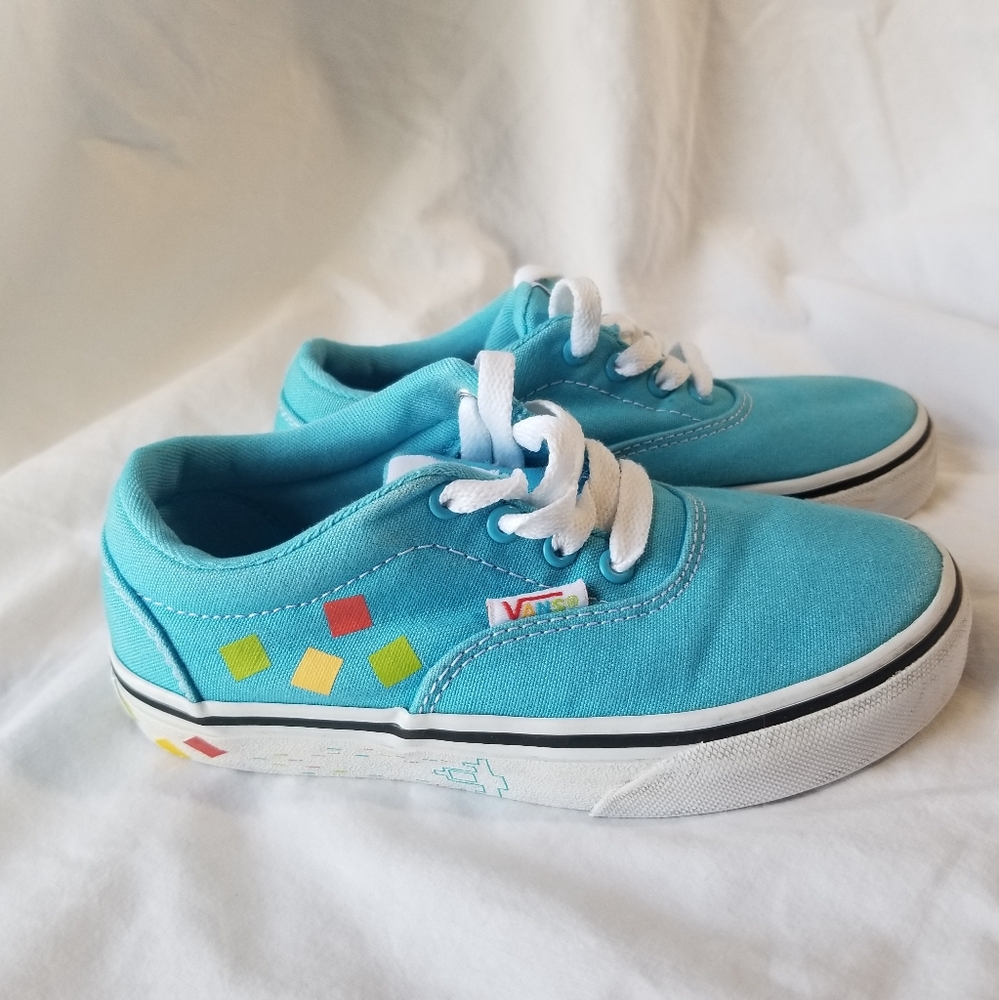 Van's Blue Sneakers Boy Girl Size 11.5T Colorful Checkers on Side